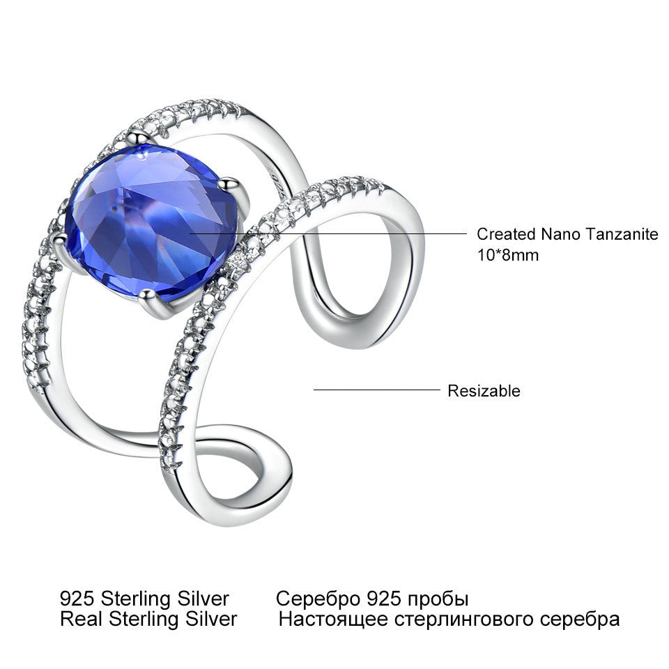 Bague en Argent 925 – Zircon Bleu & Style Ethnique