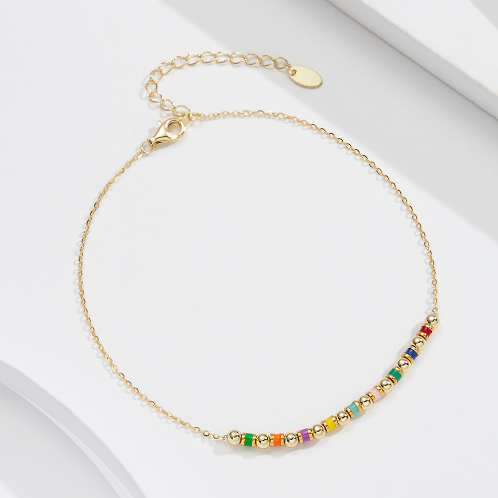 Chaîne de Cheville en Argent 925 – Perles Polies Or 14K