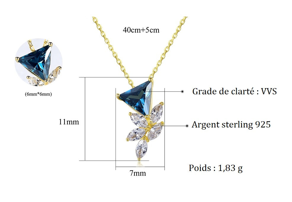 Collier en Argent S925 avec Pendentif Triangle Fleur