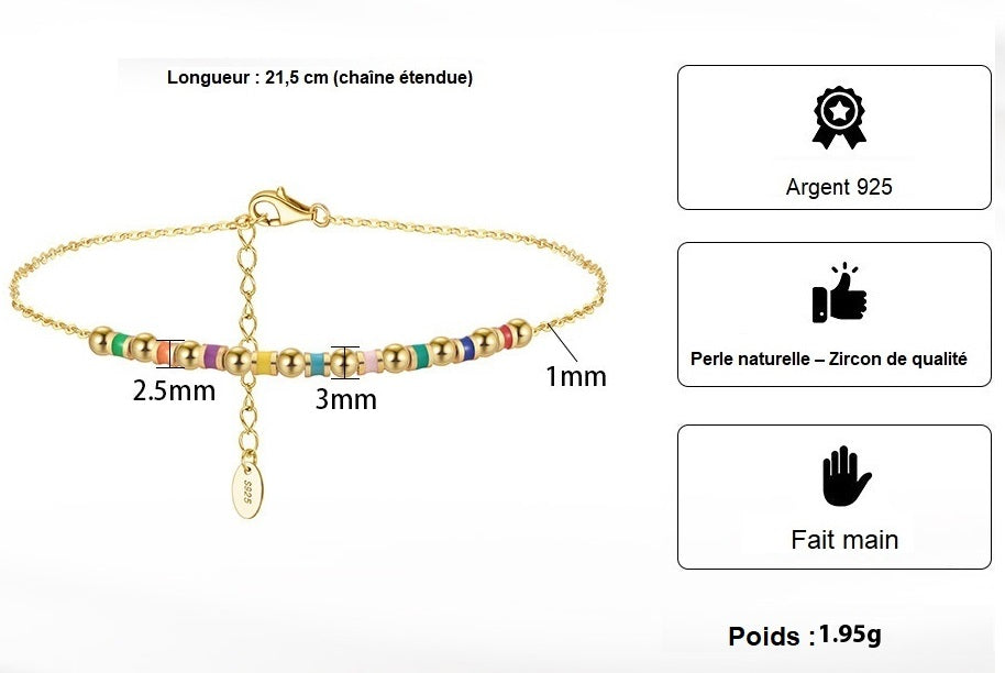 Chaîne de Cheville en Argent 925 – Perles Polies Or 14K