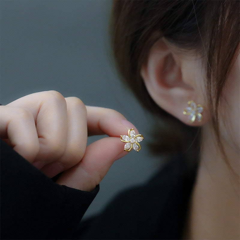 Boucles d'oreilles en argent 925, fleur zirconium
