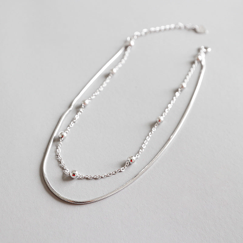 Bracelet de Cheville Fin à Double Rang en Argent 925