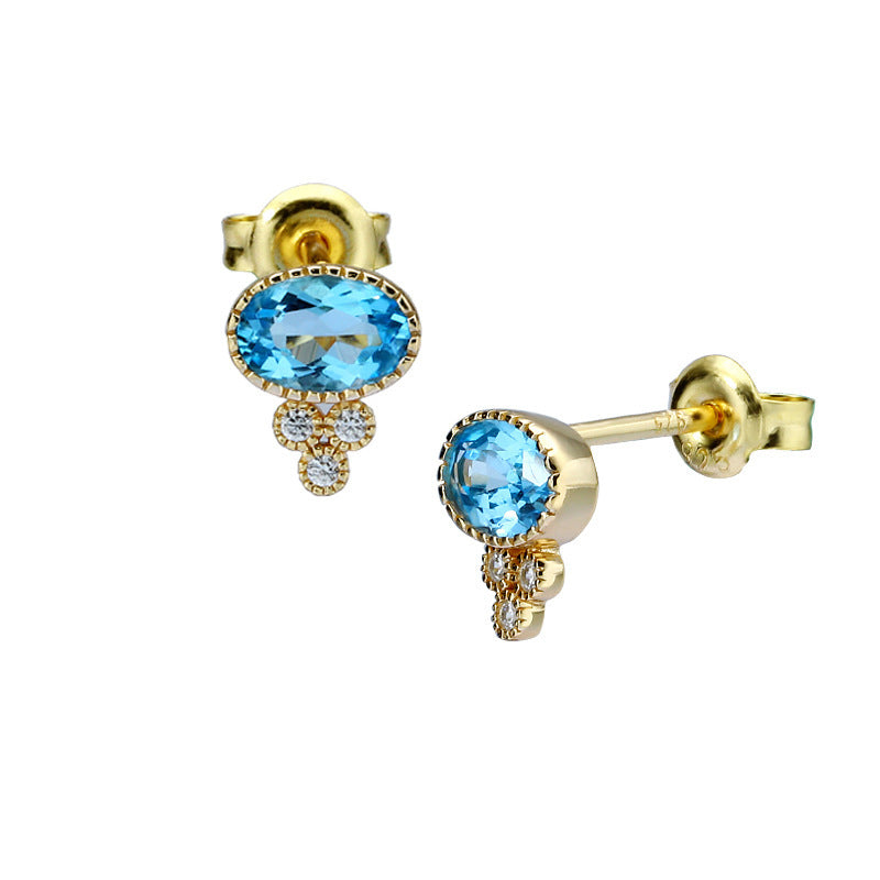 Boucles d'oreilles en argent S925 avec grenat, topaze bleue et tanzanite