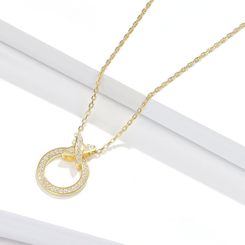 Pendentif Croix Cercle en Argent S925 avec Diamant