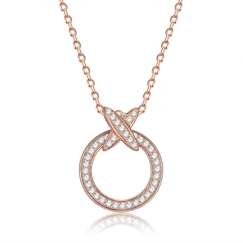 Pendentif Croix Cercle en Argent S925 avec Diamant