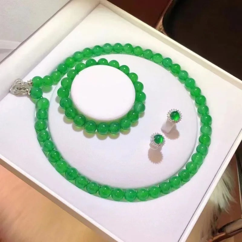 Ensemble de Bijoux en Calcédoine Verte
