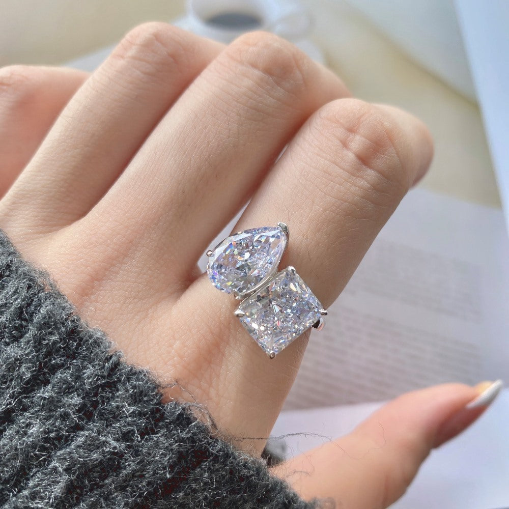 Bague Tendance en Argent avec Deux Diamants – Élégance Éclatante