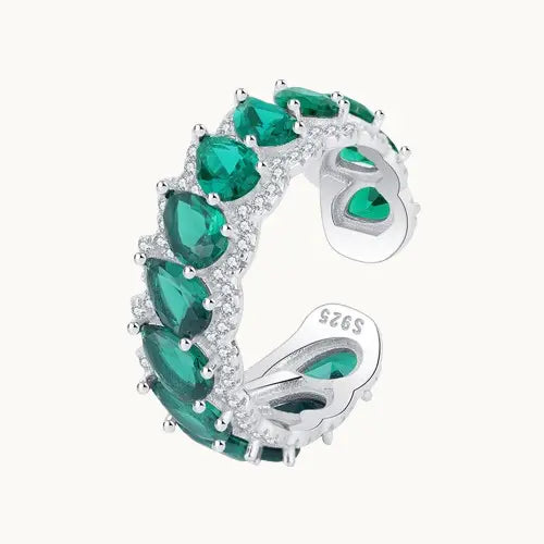 Bague Ajustable en Argent S925 avec Pierre Verte