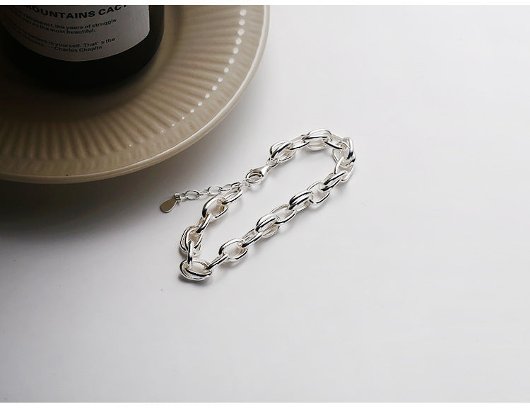 Bracelet Chaîne Épaisse Creuse en Argent S925 – Style Streetwear