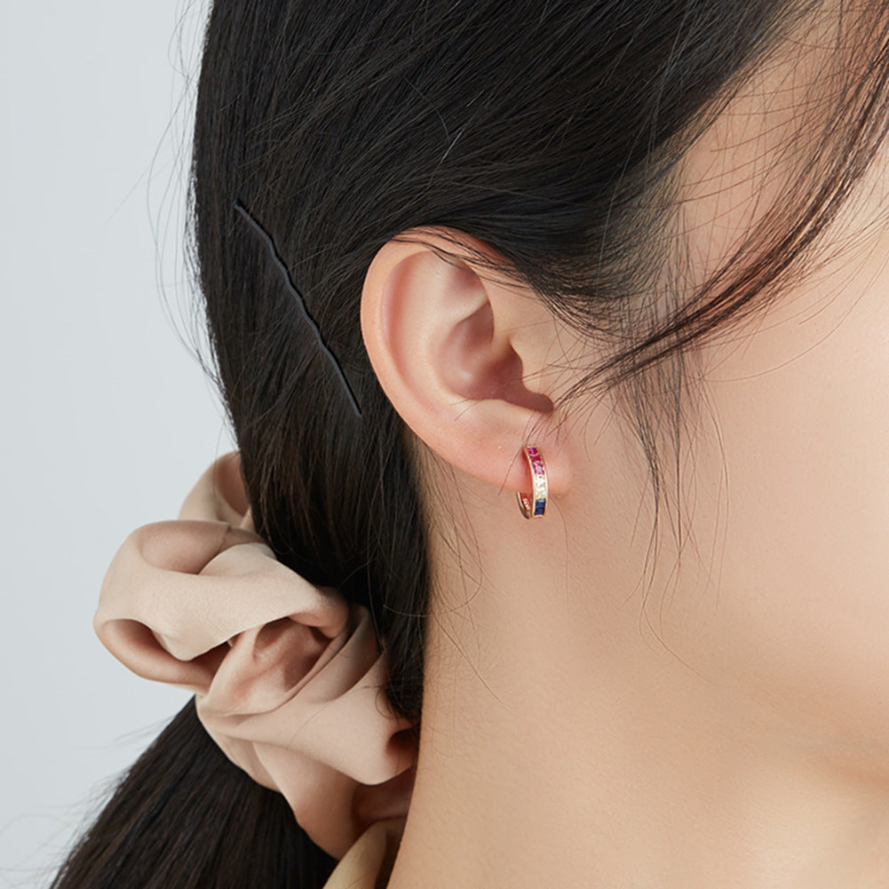 Boucles d'oreilles arc-en-ciel en argent 925 plaqué or rose