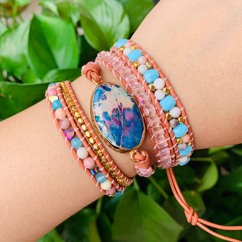 Bracelet Tressé Multi-Couches en Pierre Naturelle