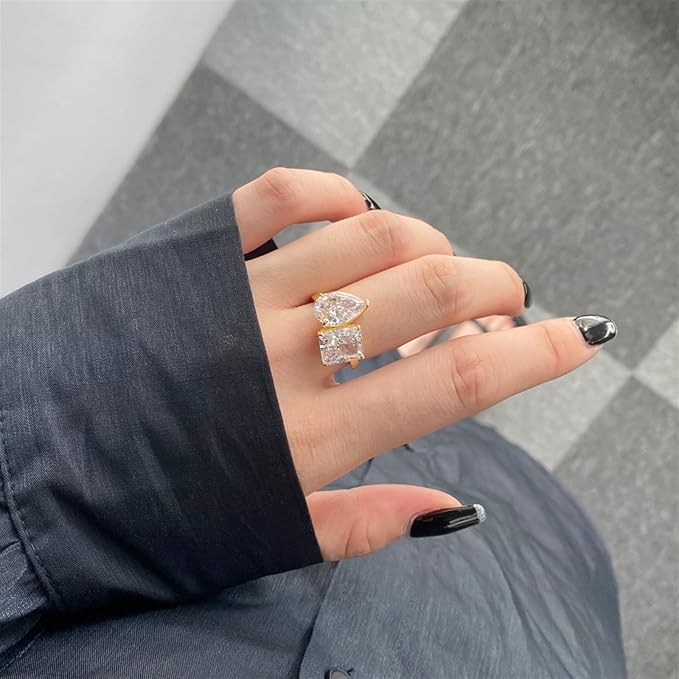 Bague Tendance en Argent avec Deux Diamants – Élégance Éclatante
