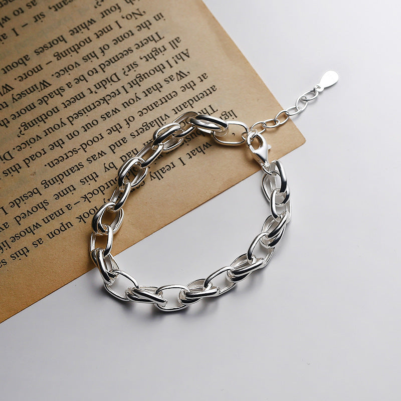 Bracelet Chaîne Épaisse Creuse en Argent S925 – Style Streetwear