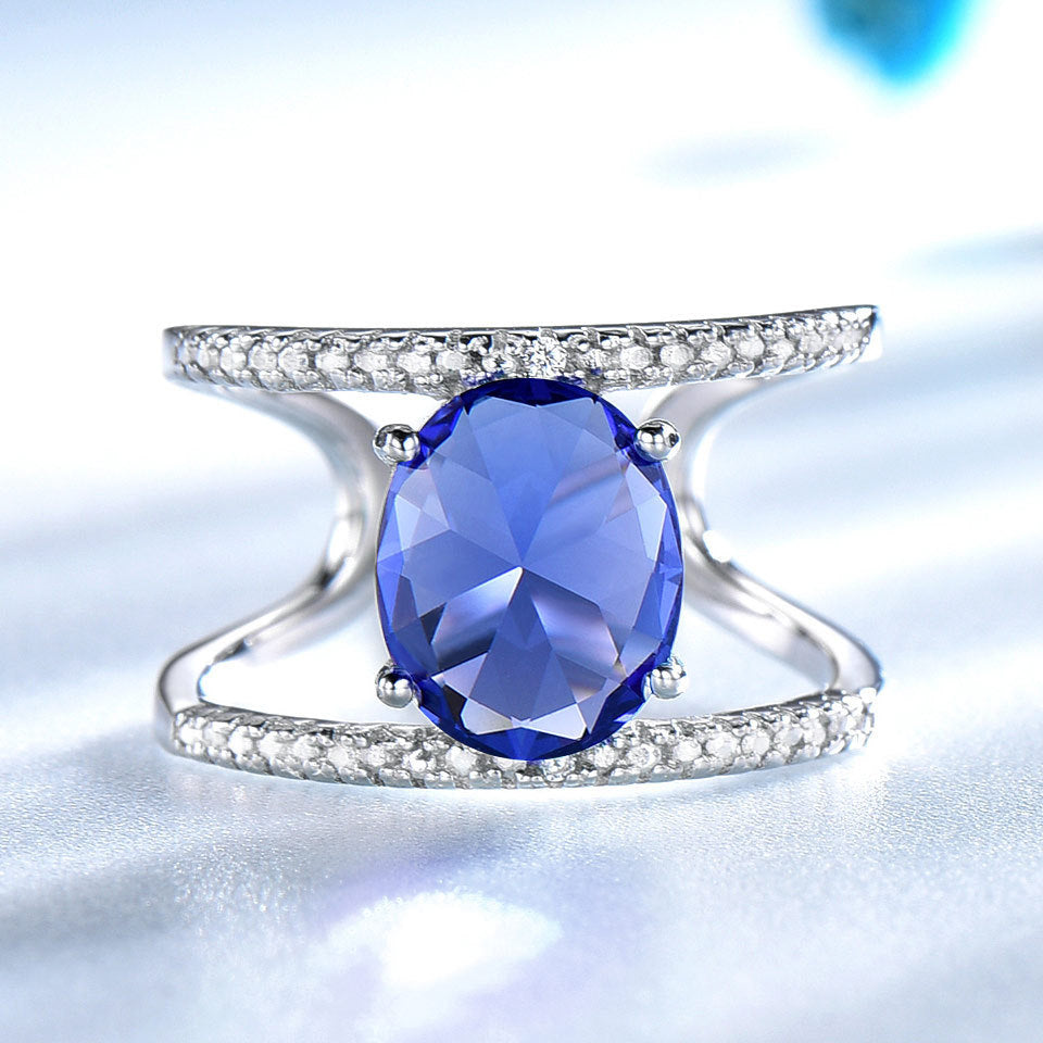 Bague en Argent 925 – Zircon Bleu & Style Ethnique