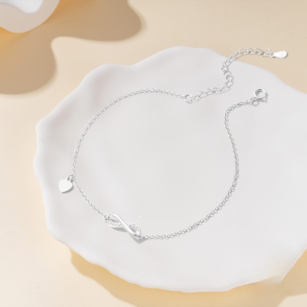 Chaîne de Cheville en Argent 925 – Infini & Zircon Brillant