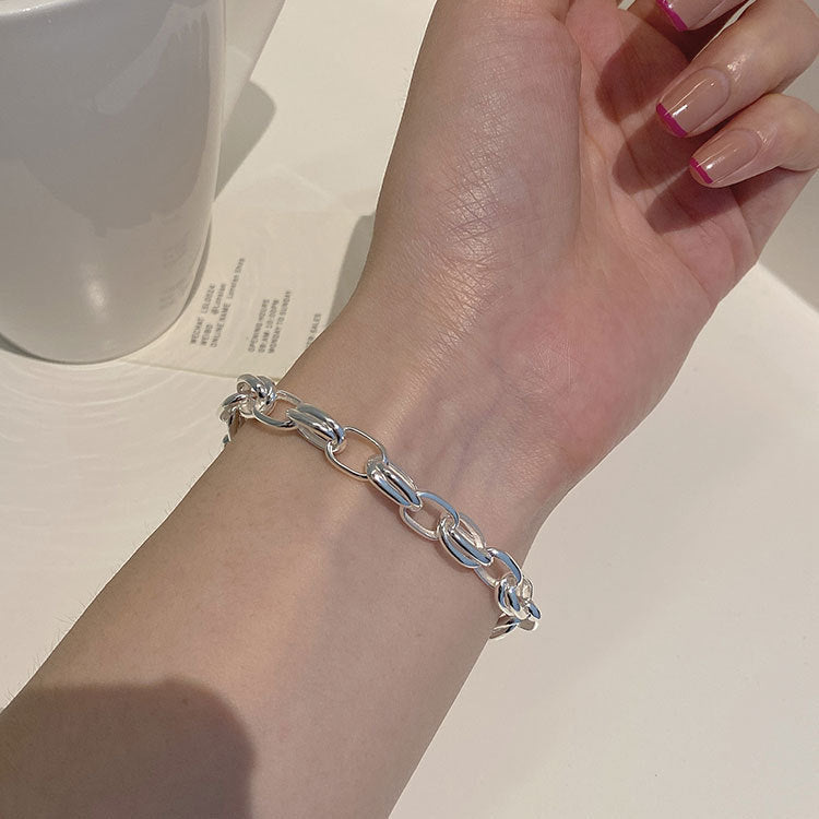 Bracelet Chaîne Épaisse Creuse en Argent S925 – Style Streetwear