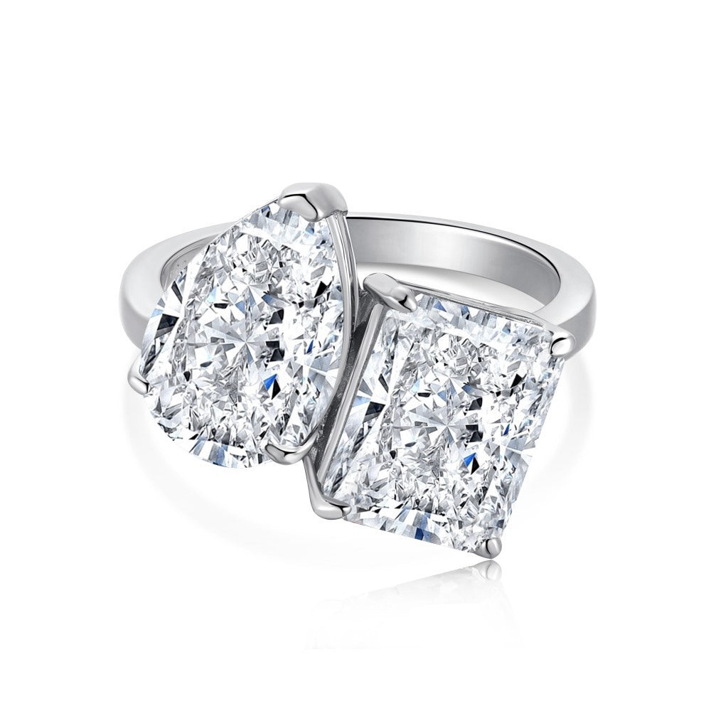 Bague Tendance en Argent avec Deux Diamants – Élégance Éclatante