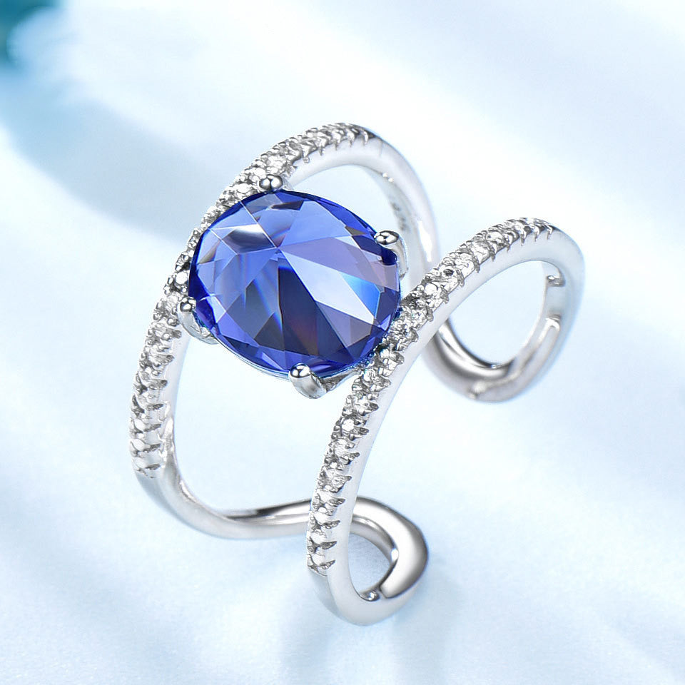 Bague en Argent 925 – Zircon Bleu & Style Ethnique