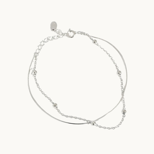 Bracelet de Cheville Fin à Double Rang en Argent 925