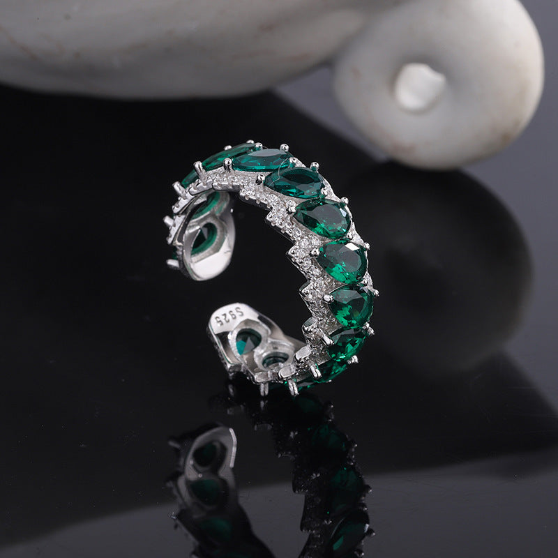 Bague Ajustable en Argent S925 avec Pierre Verte