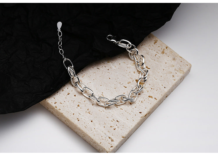 Bracelet Chaîne Épaisse Creuse en Argent S925 – Style Streetwear