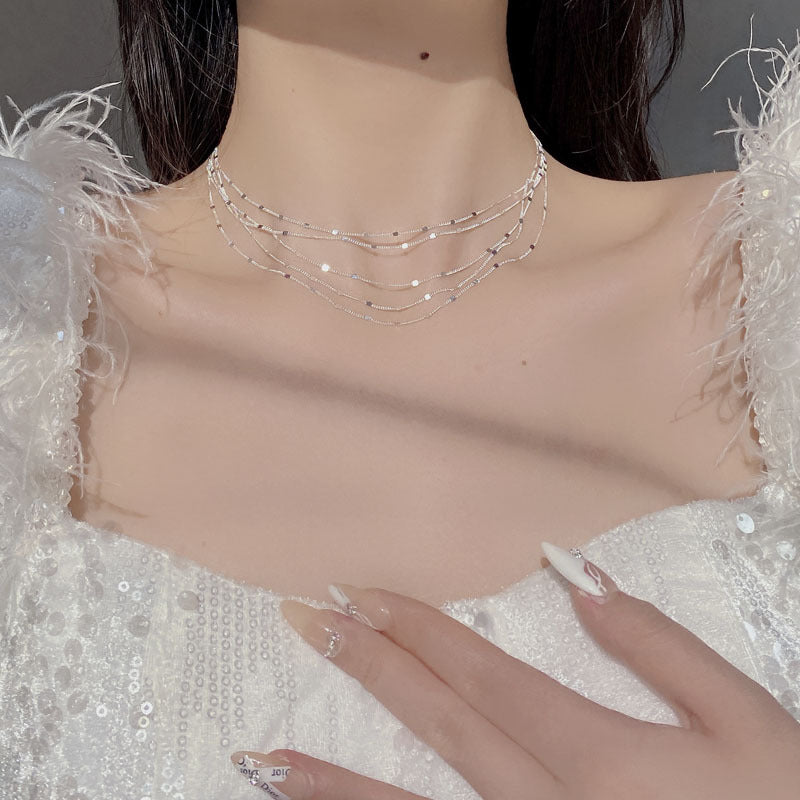 Collier Femme Multicouche en Argent 925 – Chaîne Géométrique Étincelante