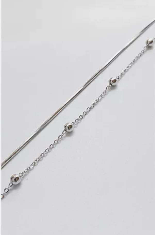 Bracelet de Cheville Fin à Double Rang en Argent 925