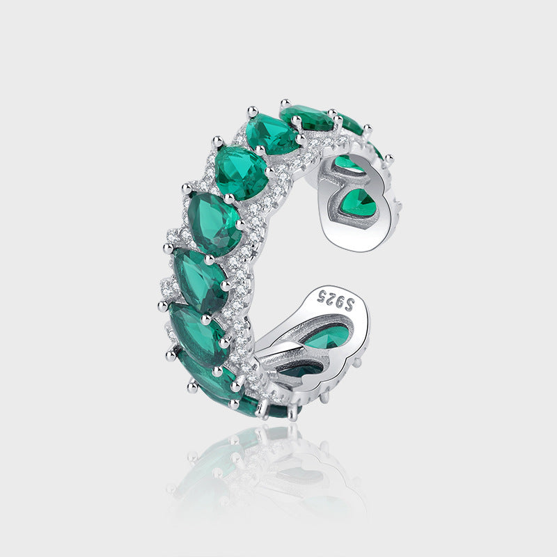 Bague Ajustable en Argent S925 avec Pierre Verte