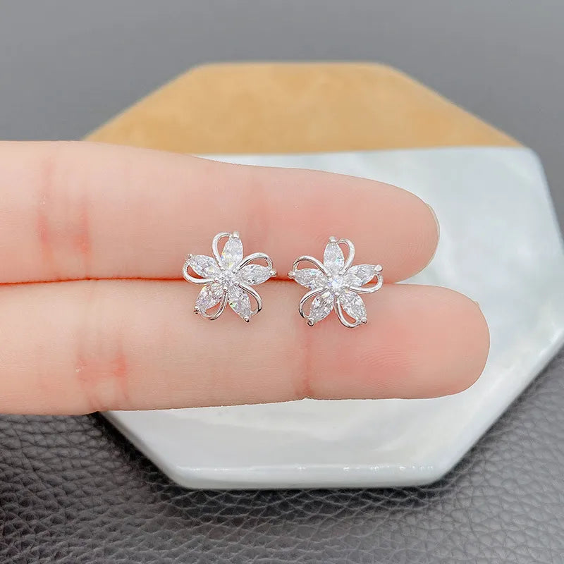 Boucles d'oreilles en argent 925, fleur zirconium