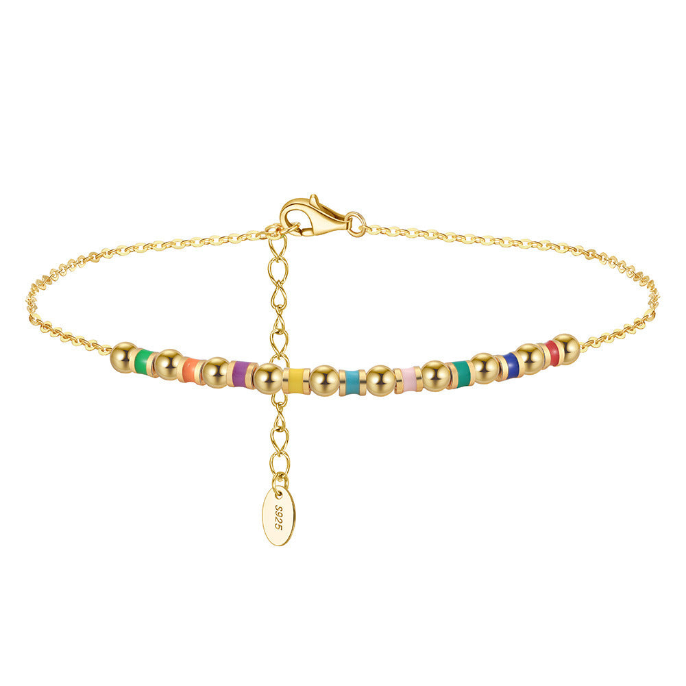 Chaîne de Cheville en Argent 925 – Perles Polies Or 14K