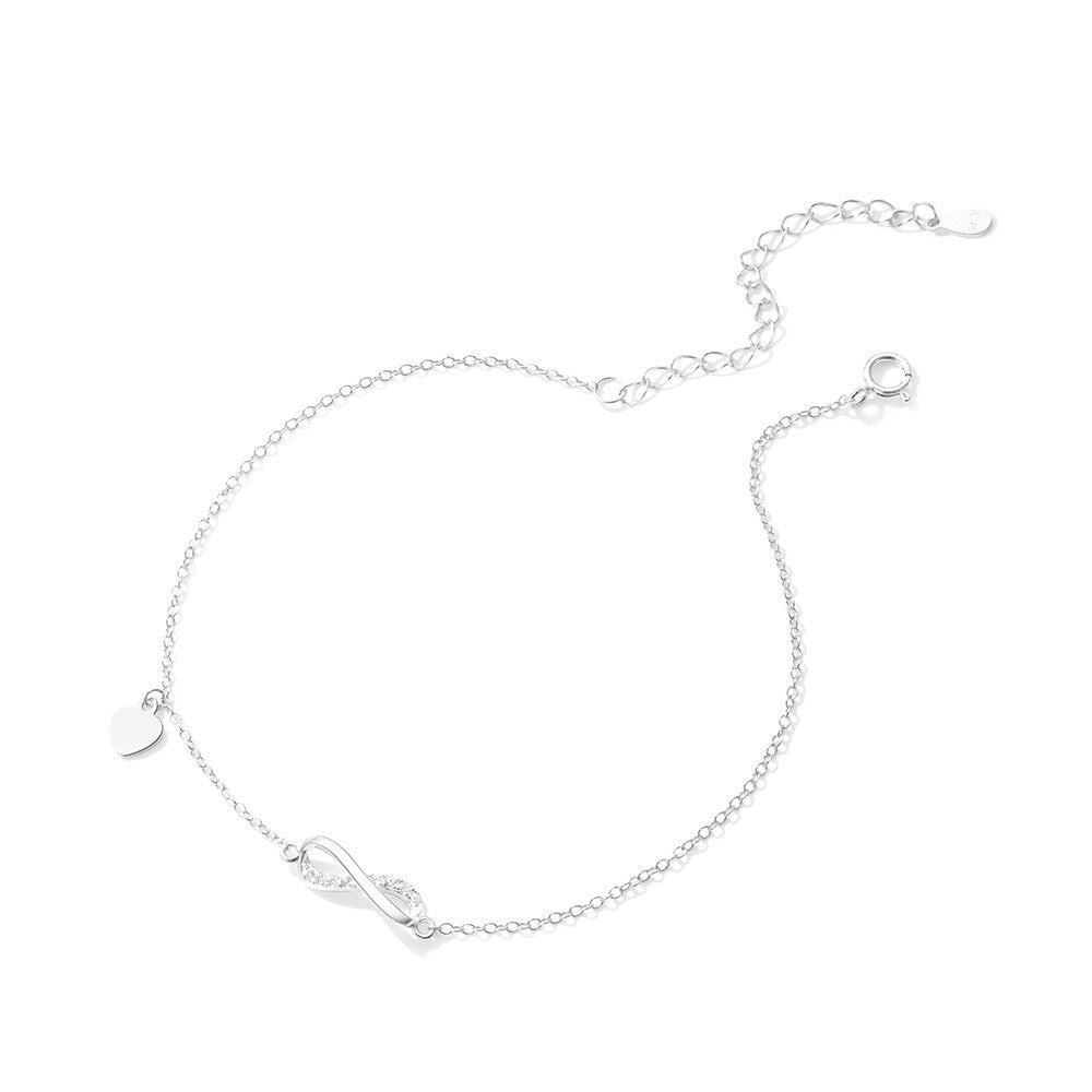 Chaîne de Cheville en Argent 925 – Infini & Zircon Brillant