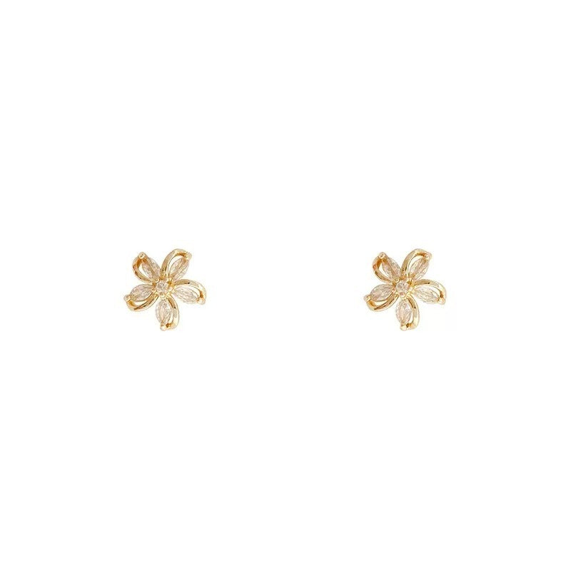 Boucles d'oreilles en argent 925, fleur zirconium