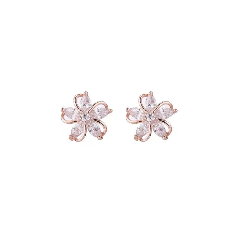 Boucles d'oreilles en argent 925, fleur zirconium