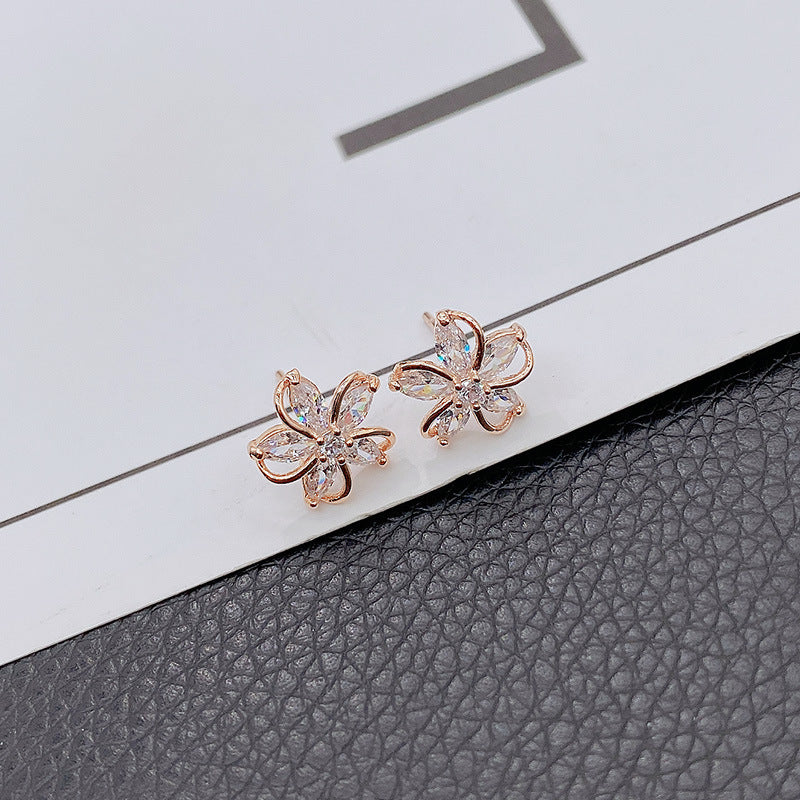 Boucles d'oreilles en argent 925, fleur zirconium