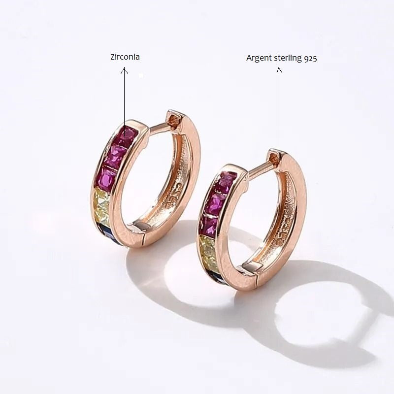 Boucles d'oreilles arc-en-ciel en argent 925 plaqué or rose