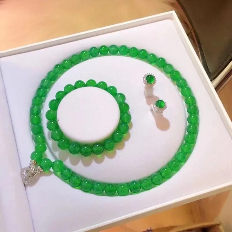 Ensemble de Bijoux en Calcédoine Verte