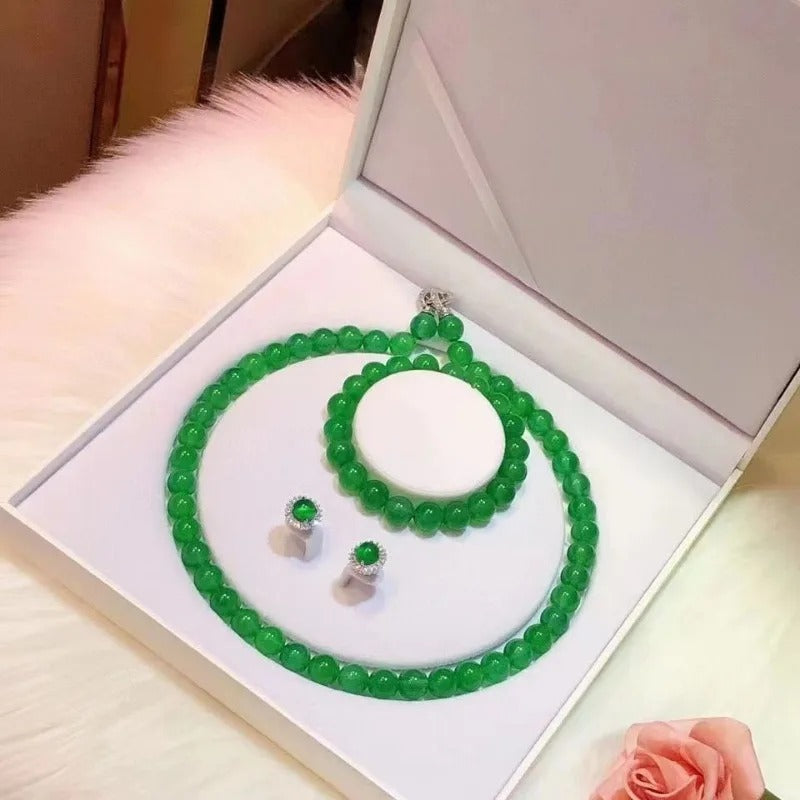 Ensemble de Bijoux en Calcédoine Verte