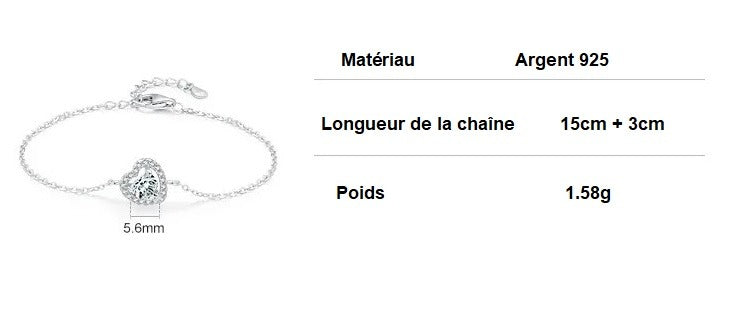 Bracelet Cœur Élégant en Argent