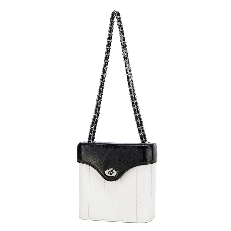 Sac Bandoulière en Cuir Véritable pour Femme – Modèle Carré Élégant avec Chaîne