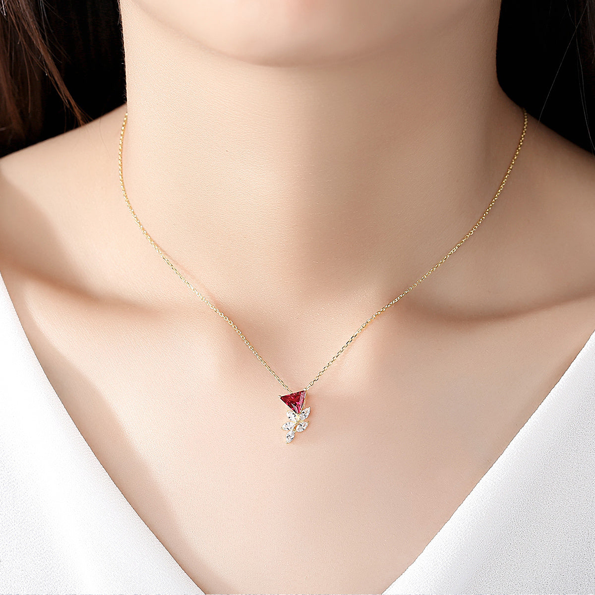 Collier en Argent S925 avec Pendentif Triangle Fleur