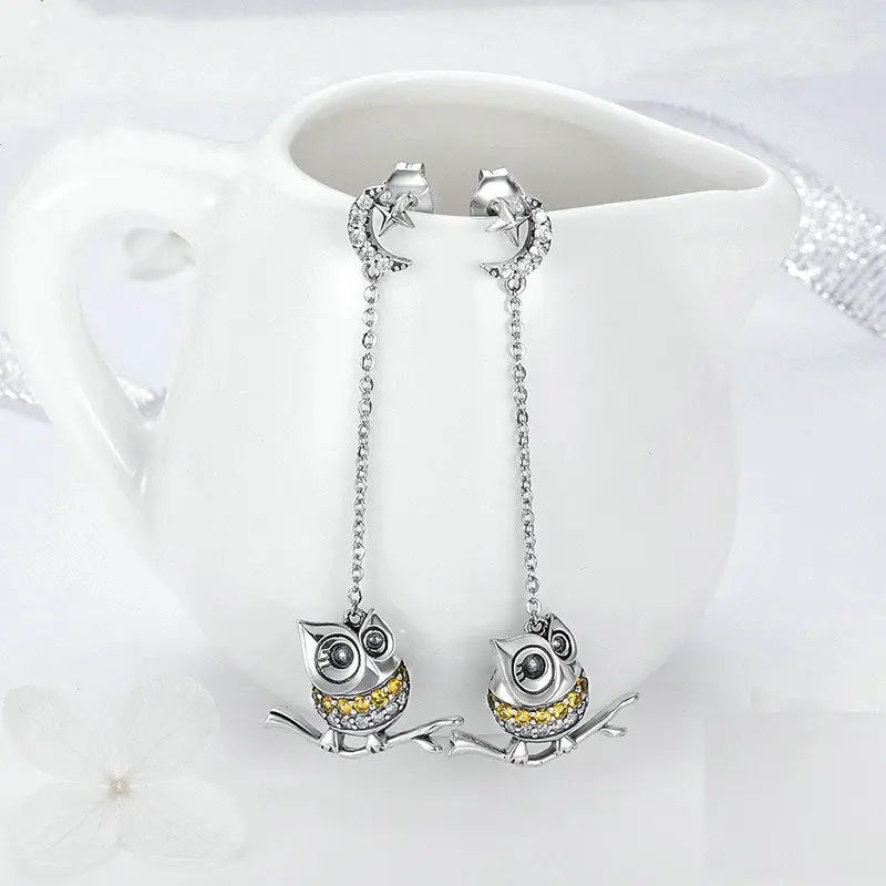 Boucles d'oreilles longues hibou
