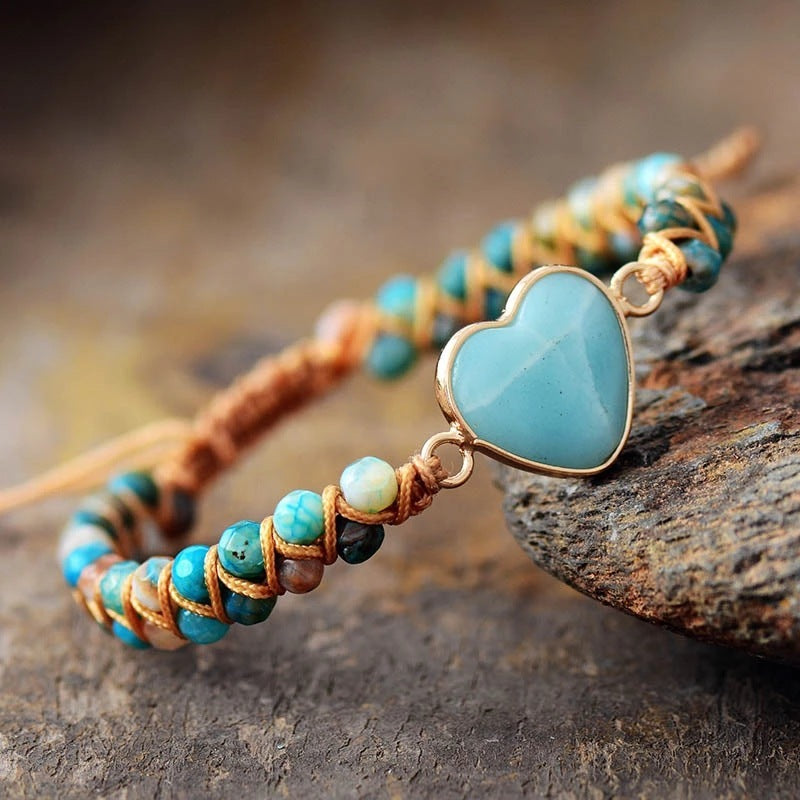 Bracelet Cœur Classique en Agate – Tressé et Ajustable