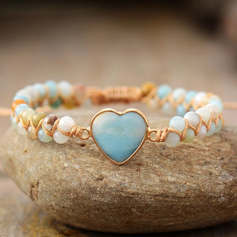 Bracelet Cœur Classique en Agate – Tressé et Ajustable