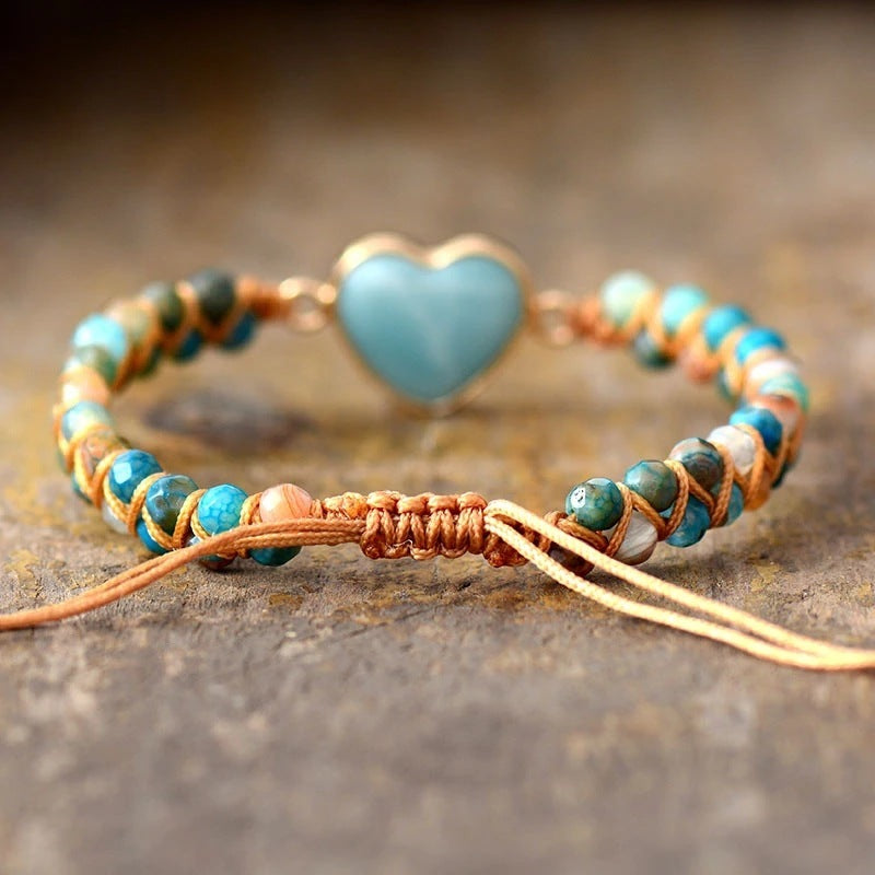 Bracelet Cœur Classique en Agate – Tressé et Ajustable
