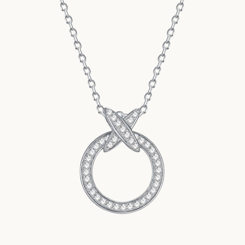 Pendentif Croix Cercle en Argent S925 avec Diamant