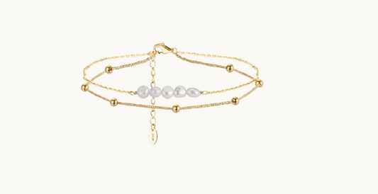 Chaîne de Cheville en Argent 925 – Double Chaîne & Perles