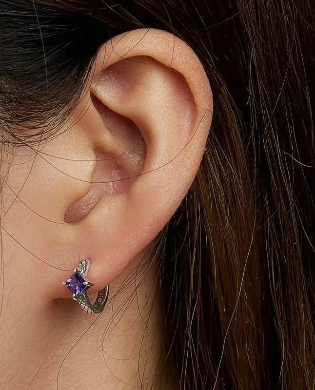 Clip d'oreille serpent en argent S925 et zirconium violet