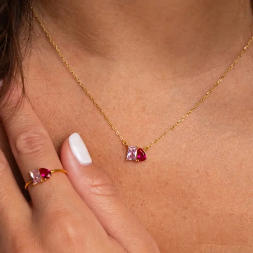 Parure Collier et Bague en Argent Sterling S925 avec Double Zircon