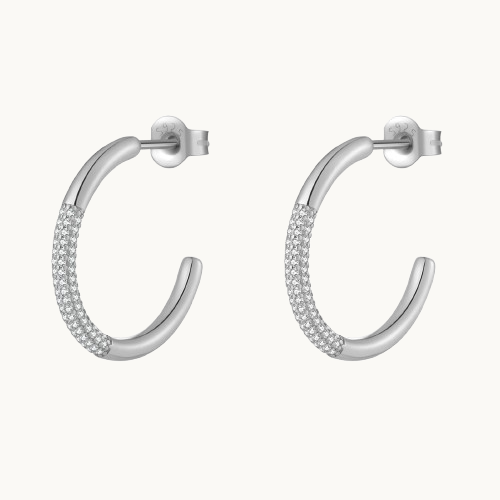 Boucles d’oreilles Créoles Ouvertes – Argent 925 & Strass Étincelants