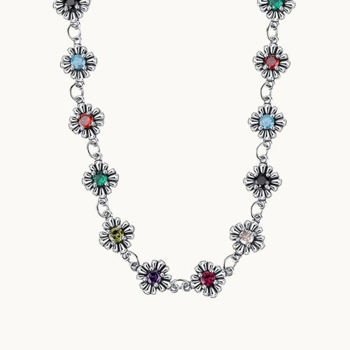 Collier Femme en Argent 925 avec Fleurs de Zircon Colorées